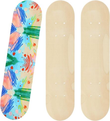3 Pcs Blank Skateboard Decks, Unfinished Wood Art Boards for DIY Custom Graffiti, 23.6 x 5.9 in Skateboard Deck Set with Pre-Drilled Holes for Art Painting Home Decoration in Kuwait