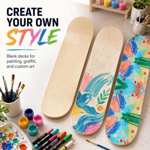 3 Pcs Blank Skateboard Decks, Unfinished Wood Art Boards for DIY Custom Graffiti, 23.6 x 5.9 in Skateboard Deck Set with Pre-Drilled Holes for Art Painting Home Decoration in Kuwait
