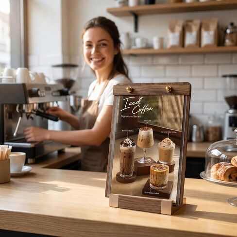 1 Pack Classy Sign Holder 8.5 x 11 with Slanted Wooden Base, Vertical Countertop Menu Display Stand for Coffee Shop, Bakery, Retail, Wedding in Kuwait