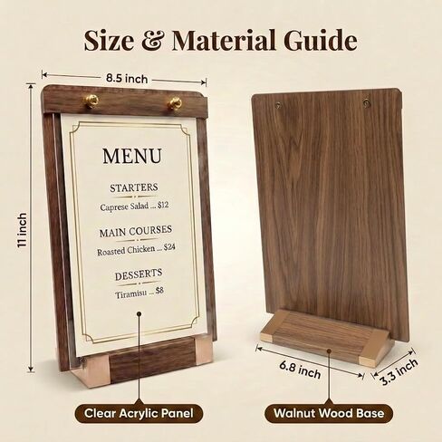 1 Pack Classy Sign Holder 8.5 x 11 with Slanted Wooden Base, Vertical Countertop Menu Display Stand for Coffee Shop, Bakery, Retail, Wedding in Kuwait