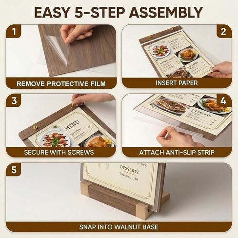 1 Pack Classy Sign Holder 8.5 x 11 with Slanted Wooden Base, Vertical Countertop Menu Display Stand for Coffee Shop, Bakery, Retail, Wedding in Kuwait