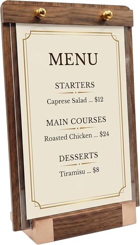 1 Pack Classy Sign Holder 8.5 x 11 with Slanted Wooden Base, Vertical Countertop Menu Display Stand for Coffee Shop, Bakery, Retail, Wedding in Kuwait