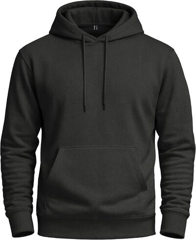 Men's Fleece Hoodie with Kangaroo Pocket Midweight Hooded Sweatshirt Cotton and Polyester Casual Pullover in Kuwait