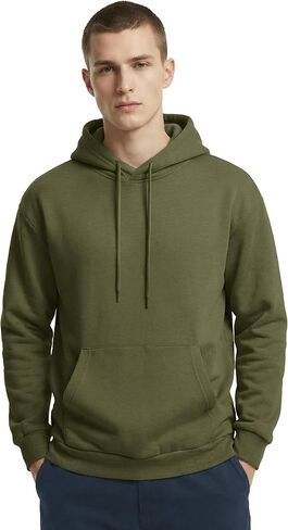Men's Fleece Hoodie with Kangaroo Pocket Midweight Hooded Sweatshirt Cotton and Polyester Casual Pullover in Kuwait