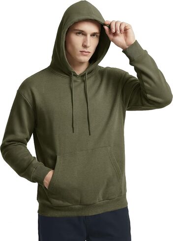 Men's Fleece Hoodie with Kangaroo Pocket Midweight Hooded Sweatshirt Cotton and Polyester Casual Pullover in Kuwait