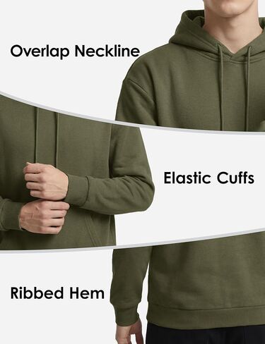 Men's Fleece Hoodie with Kangaroo Pocket Midweight Hooded Sweatshirt Cotton and Polyester Casual Pullover in Kuwait