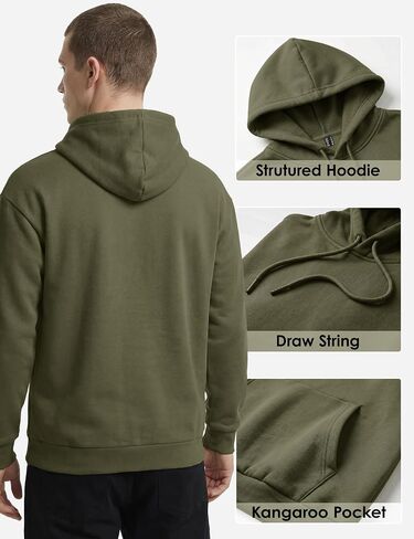 Men's Fleece Hoodie with Kangaroo Pocket Midweight Hooded Sweatshirt Cotton and Polyester Casual Pullover in Kuwait