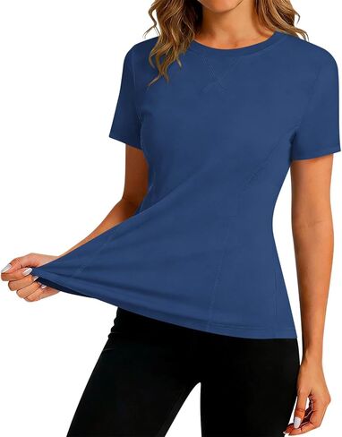 Workout Tops for Women Quick Dry Short Sleeve Crew Neck Tshirt | Summer Lightweight Breathable Quick-dry Moisture-wicking Stretch Top, Athletic Gym Running Yoga Comfy Shirts in Saudi Arabia