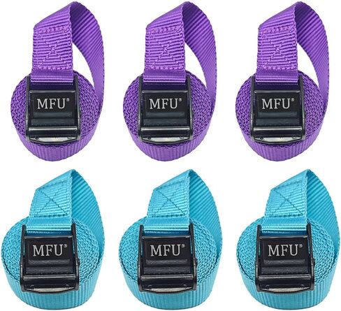 MFU Lashing Straps 1 "x 8 ft 100% بوليستر 1100 رطل الثقيلة التعادل أسفل حزام السرج 6-حزمة قابل للتعديل كام مشبك البضائع الأشرطة لقوارب الكاياك، مقطورة، البطارية - الملونة (الأرجواني + الأزرق) in Kuwait