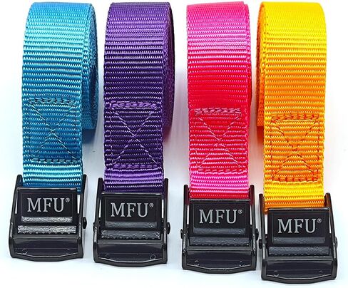 MFU Lashing Straps 1 "x 8 ft 100% بوليستر 1100 رطل الثقيلة التعادل أسفل حزام السرج 6-حزمة قابل للتعديل كام مشبك البضائع الأشرطة لقوارب الكاياك، مقطورة، البطارية - الملونة (الأرجواني + الأزرق) in Kuwait