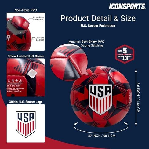 كرة قدم Icon Sports مرخصة رسميًا من اتحاد كرة القدم الأمريكي USMNT مقاس 5 - باتريوت ستار in Kuwait