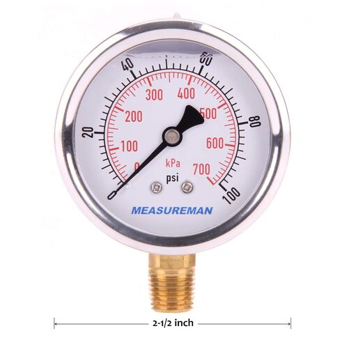 مقياس الضغط المملوء بالجلسرين من MEASUREMAN، 0-100psi/kpa، مع محول قياس النحاس 1/4NPT طقم قياس الضغط الأنثوي in Kuwait