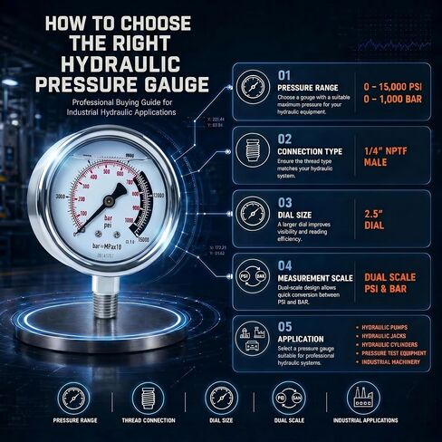 G2535L Hydraulic Pressure Gauge, Dual Scale Ranging from 0 to 15,000 PSI and 0 to 1000 Bar, Diameter 2-1/2 Inches, 1/4 Inch Nptf Male Connector, +/-1.5% Accuracy，Replacement for Enerpac G2535l in Kuwait