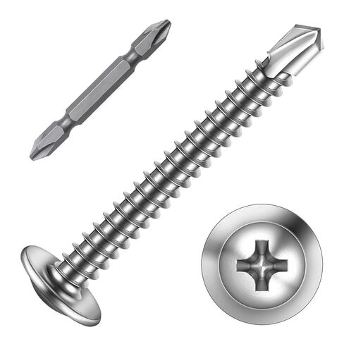 #8x1-1/2 Self Tapping Screws for Metal Roofing-410 Stainless Steel(200pcs) | Longer pack of long stainless self-drilling screws for metal roofing, framing, and wood-to-metal. Rust-resistant, bit & case. in Kuwait
