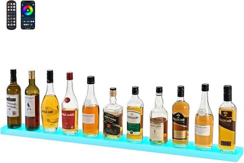 VEVOR LED Lighted Liquor Bottle Display, 3 Tiers 20 Inches Whiskey Rack, Supports USB, Illuminated Home Bar Shelf with RF Remote & App Control, 9 Static Colors, Acrylic Lighted Shelf for 15 Bottles in Saudi Arabia