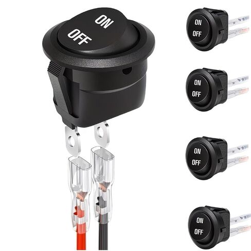 12V Round Rocker Switch, On Off Rocker DC Switch, Round Toggle Switch, 2 Pin SPST Pre-Wired, 6A/250V AC 10A/125V AC, for Car Stereo Marine Boat RV Truck Panel Mount - 5-Pack in Kuwait