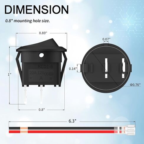 12V Round Rocker Switch, On Off Rocker DC Switch, Round Toggle Switch, 2 Pin SPST Pre-Wired, 6A/250V AC 10A/125V AC, for Car Stereo Marine Boat RV Truck Panel Mount - 5-Pack in Kuwait