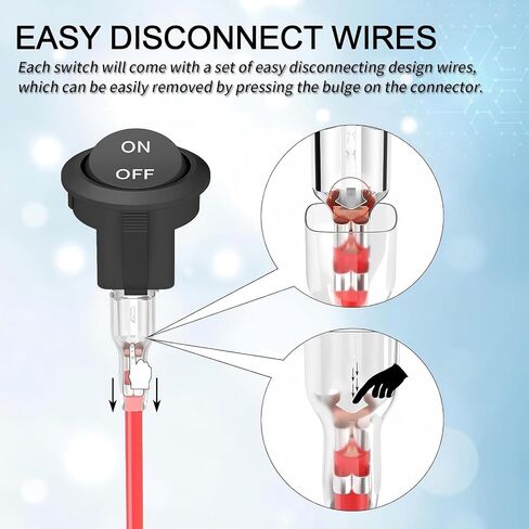 12V Round Rocker Switch, On Off Rocker DC Switch, Round Toggle Switch, 2 Pin SPST Pre-Wired, 6A/250V AC 10A/125V AC, for Car Stereo Marine Boat RV Truck Panel Mount - 5-Pack in Kuwait
