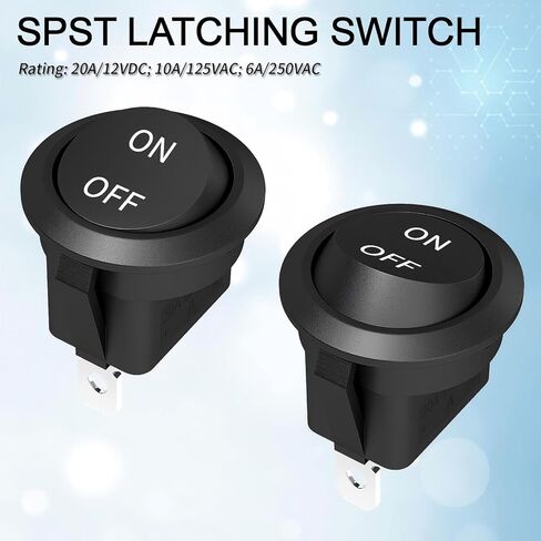 12V Round Rocker Switch, On Off Rocker DC Switch, Round Toggle Switch, 2 Pin SPST Pre-Wired, 6A/250V AC 10A/125V AC, for Car Stereo Marine Boat RV Truck Panel Mount - 5-Pack in Kuwait