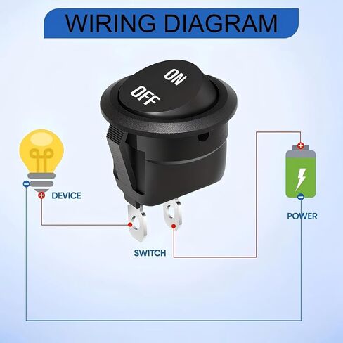 12V Round Rocker Switch, On Off Rocker DC Switch, Round Toggle Switch, 2 Pin SPST Pre-Wired, 6A/250V AC 10A/125V AC, for Car Stereo Marine Boat RV Truck Panel Mount - 5-Pack in Kuwait