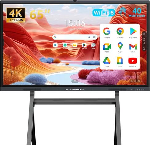 75" Smart Board Google EDLA-Certified 4K Interactive Whiteboard SmartBoard for Classroom & Office, Android 14 Touchscreen with 48MP AI Camera Win11 Pro 8G RAM+256G ROM, 40-Points, Wall Mount in Kuwait