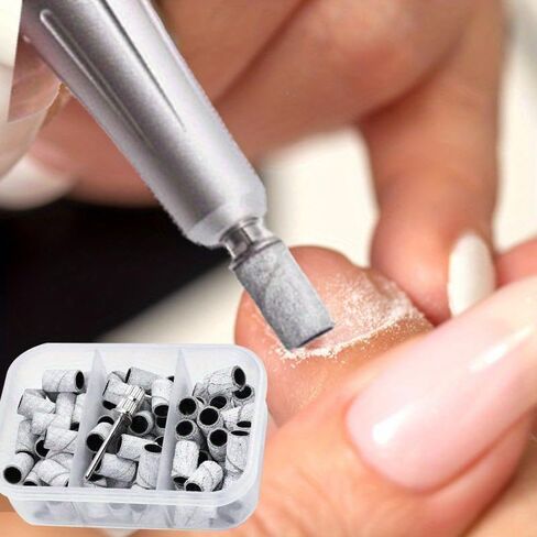 75 Pcs Nail Sanding Bands Set with Silver Mandrel Drill Bit, 240# 120# 180# Grit Sanding Bands for Manicure Pedicure Nails Home Salon Use with 3-Grid Storage Box in Kuwait
