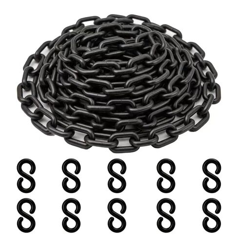 وصلات سلسلة بلاستيكية بطول 16.4 قدم، سلسلة بلاستيكية للحواجز، التحكم في الحشود، خطوط الانتظار، السياج، البوابة، الديكور - سهلة قطع السلاسل البلاستيكية السوداء in Kuwait