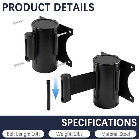 2 Pieces Retractable Belt Barrier Wall Mount Caution Belt 10 Feet with Red Case Crowd Control Barriers for Indoor and Outdoor Crowd Control Line Dividers in Kuwait