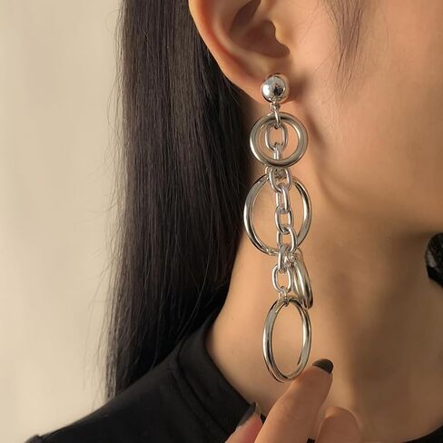 سلسلة طويلة دائرة انخفاض الأقراط للنساء متعددة المستويات هندسية الجوف جولة شرابة استرخى أقراط مبالغ فيها دائرة تتدلى الأقراط مجوهرات فاسق in Kuwait