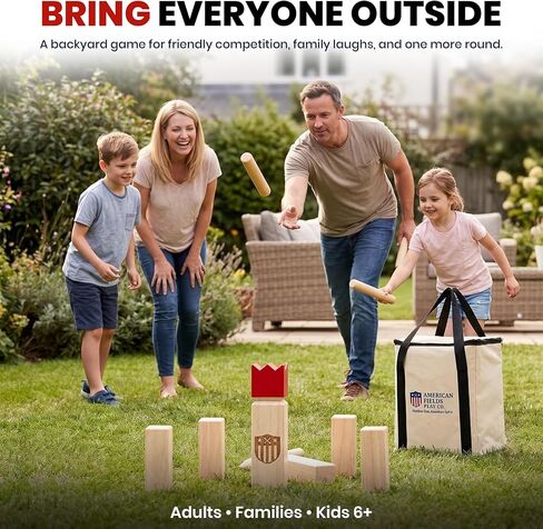 مجموعة ألعاب Kubb Yard - مجموعة شطرنج الفايكنج مع مكعبات خشبية فاخرة، لعبة الرمي في الهواء الطلق بحجم منظم، حقيبة حمل متينة للفناء الخلفي والشاطئ والتخييم والبالغين والأطفال والعائلة in Kuwait