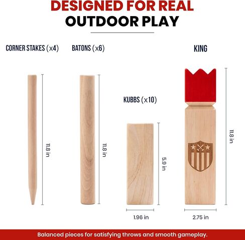 مجموعة ألعاب Kubb Yard - مجموعة شطرنج الفايكنج مع مكعبات خشبية فاخرة، لعبة الرمي في الهواء الطلق بحجم منظم، حقيبة حمل متينة للفناء الخلفي والشاطئ والتخييم والبالغين والأطفال والعائلة in Kuwait