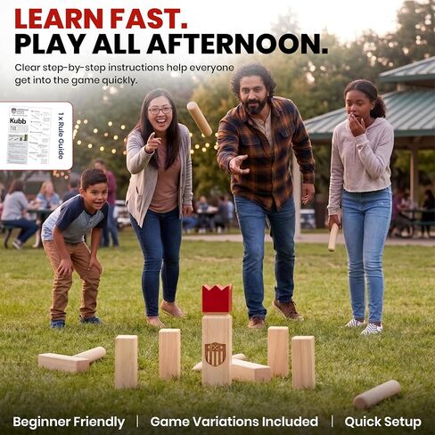 مجموعة ألعاب Kubb Yard - مجموعة شطرنج الفايكنج مع مكعبات خشبية فاخرة، لعبة الرمي في الهواء الطلق بحجم منظم، حقيبة حمل متينة للفناء الخلفي والشاطئ والتخييم والبالغين والأطفال والعائلة in Kuwait