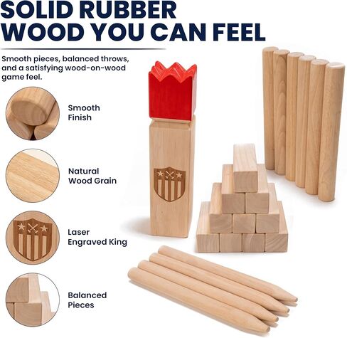 مجموعة ألعاب Kubb Yard - مجموعة شطرنج الفايكنج مع مكعبات خشبية فاخرة، لعبة الرمي في الهواء الطلق بحجم منظم، حقيبة حمل متينة للفناء الخلفي والشاطئ والتخييم والبالغين والأطفال والعائلة in Kuwait