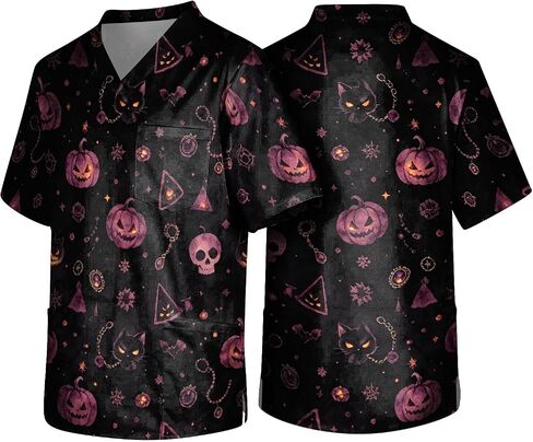 Men's Halloween Scrub Top Short Sleeve V-Ncek Working Nurse Unifroms in Kuwait