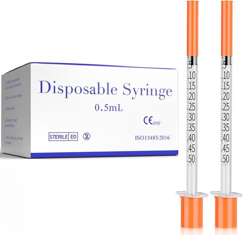 0.5ml U-100 Syringes with 32G 5/16" (8mm), Easy-Read Scale, Smooth Glide Motion, Minimal Waste Design, Individually Sealed, 100 Pack in Kuwait