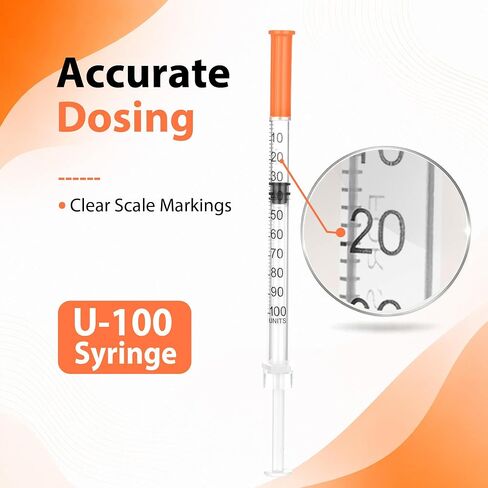 0.5ml U-100 Syringes with 32G 5/16" (8mm), Easy-Read Scale, Smooth Glide Motion, Minimal Waste Design, Individually Sealed, 100 Pack in Kuwait