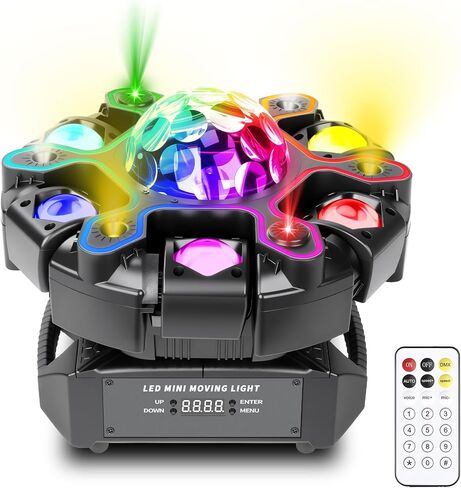 Moving Head DJ Lights, 5in1 Stage Effect Light with 6-Arm LED Beam, Disco Ball, Starry Projection, Strobe, Colorful Light Strip, Support DMX-512 & Remote for Party DJs Gig Bar Club Wedding in Kuwait