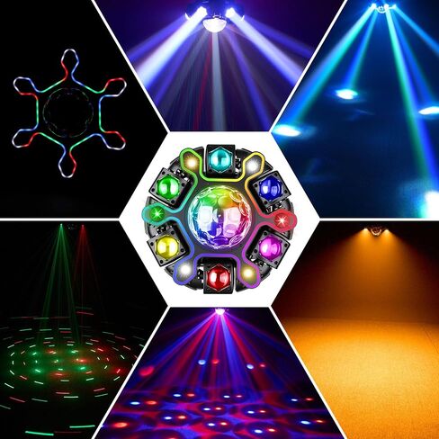 Moving Head DJ Lights, 5in1 Stage Effect Light with 6-Arm LED Beam, Disco Ball, Starry Projection, Strobe, Colorful Light Strip, Support DMX-512 & Remote for Party DJs Gig Bar Club Wedding in Kuwait