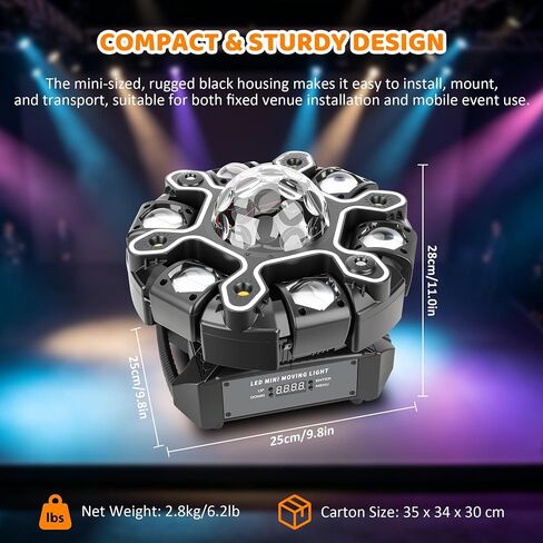 Moving Head DJ Lights, 5in1 Stage Effect Light with 6-Arm LED Beam, Disco Ball, Starry Projection, Strobe, Colorful Light Strip, Support DMX-512 & Remote for Party DJs Gig Bar Club Wedding in Kuwait