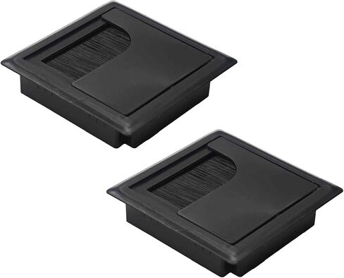 Square Desk Grommet, 2 Pack Plastic Cable Hole Cover, Wire Organizer for Computer Desk Table, 80mm x 160mm Black Cord Grommet, Cable Management for Office, Home, and Workstations in Kuwait
