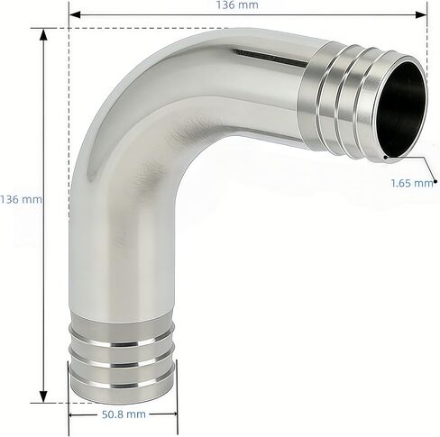 304 Stainless Steel Sanitary Hose Barb Fitting 2" Barbed x 2" Barbed 90 Degree Elbow, 1pc Fitting with 2pcs Hose Clamps in Kuwait