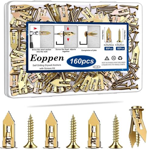 100pcs مرساة الحوائط الجافة ذات الحفر ذاتيا مع طقم مسامير ، ومرساة للاتخاوى ومسامير توسيع 3 أحجام ، ومراس دريوال من الصلب المطلي بالزنك لا يوجد حفر مطلوبة حتى 66 رطلاً in Kuwait