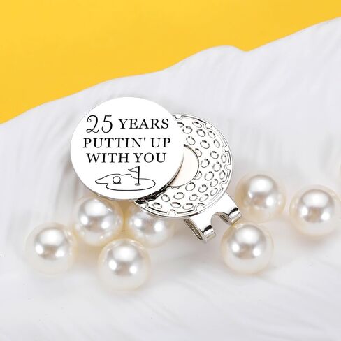 TI-EDC 25 Year Anniversary Decorations Gifts for Wife Husband Couple 25th Wedding Anniversary Silver Gifts for Women Men Golf Ball Marker Hat Clip Golf Accessories for Men Husband in Kuwait