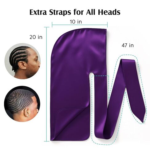 YFONG 100% 22 Momme Mulberry Silk Durags للرجال والنساء، مسامية وناعمة لـ 360 موجة، قطعتان، أسود وأرجواني in Kuwait