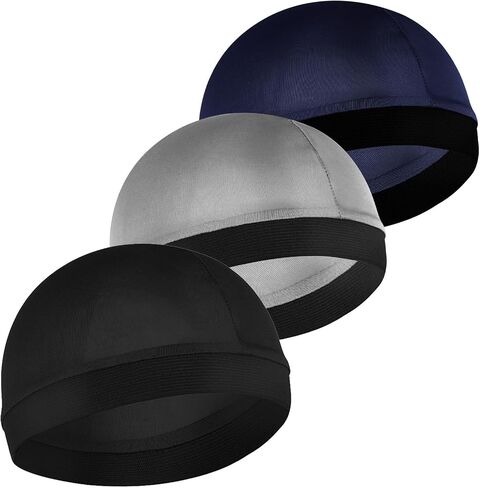 Nogeqi 3PCS Silk Stocking Caps for Men, Soft Satin Durag for 360 540 720 Waves, Breathable Wave Caps for Black Men (Black, Navy, Silver) in Kuwait