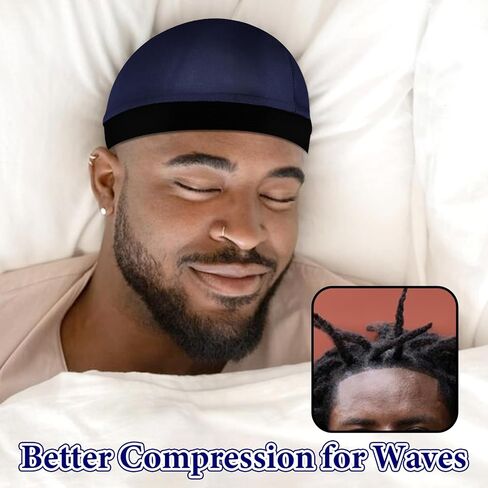 Nogeqi 3PCS Silk Stocking Caps for Men, Soft Satin Durag for 360 540 720 Waves, Breathable Wave Caps for Black Men (Black, Navy, Silver) in Kuwait