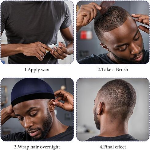 Nogeqi 3PCS Silk Stocking Caps for Men, Soft Satin Durag for 360 540 720 Waves, Breathable Wave Caps for Black Men (Black, Navy, Silver) in Kuwait