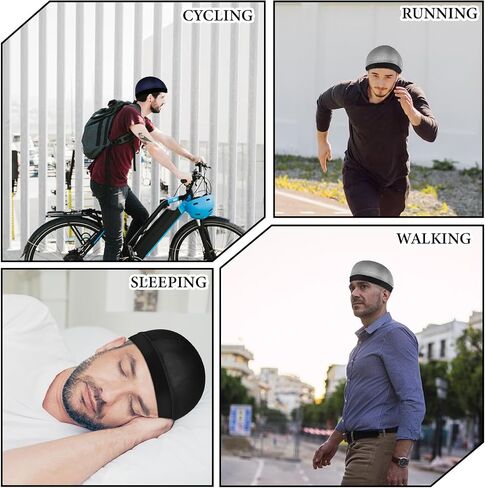 Nogeqi 3PCS Silk Stocking Caps for Men, Soft Satin Durag for 360 540 720 Waves, Breathable Wave Caps for Black Men (Black, Navy, Silver) in Kuwait