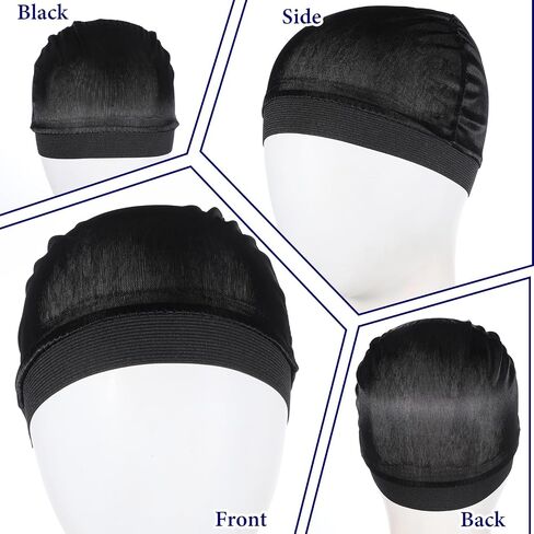 Nogeqi 3PCS Silk Stocking Caps for Men, Soft Satin Durag for 360 540 720 Waves, Breathable Wave Caps for Black Men (Black, Navy, Silver) in Kuwait