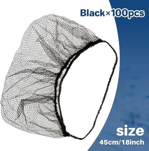 100PCS Disposable Nylon Beard Nets - RAINFLOW Protective Honeycomb Beard Net Food Service Breathable Beard Cover for Men Facial Hair Safe Clean Working Environment,Latex Free [BLACK | 18"] in Kuwait
